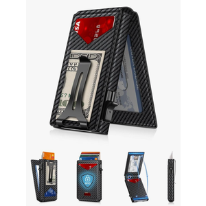 Wallet for Men RFID Wallet with Money Clip, Slim Pop Up Card Holder for 10-12 Cards, Minimalist Smart Credit Card Case with ID Window, Bifold Metal Wallet for Front Pocket, Gifts for Men