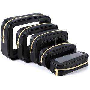 YOPCDJ 5PCS Diaper Bag Organizer Pouch Set, TSA Approved Toiletry Bag，Clear Waterproof TPU Makeup Bag Set Travel Organizer Bags for Women and Kids, Black