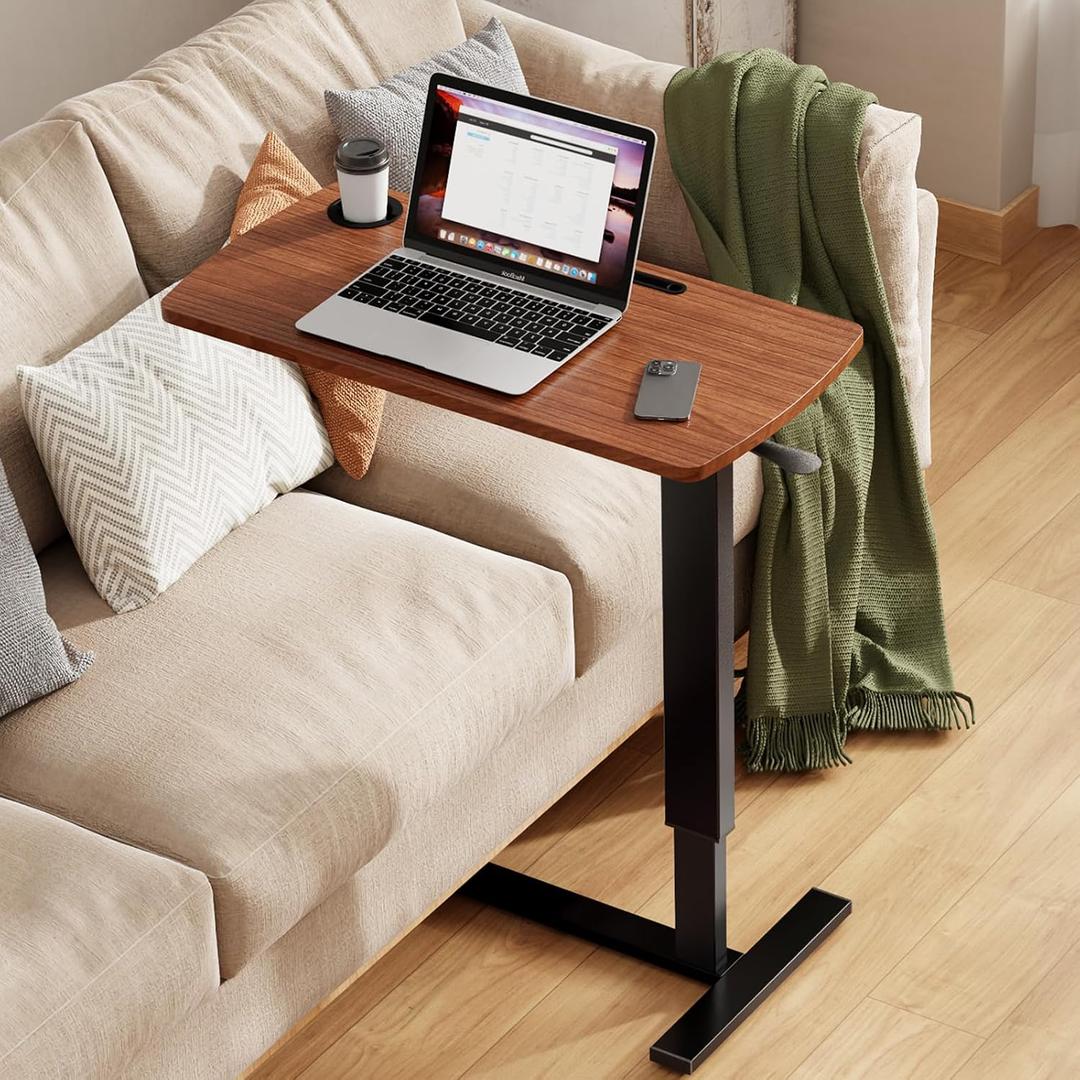Foldable Overbed Table with Wheels, Pneumatic Adjustable Desk
31.5 X 17.7 In Desktop with Cup Holders and Tablet Slot, Hidden Casters, 88 Lbs Capacity, Installs on Either Side of Bed