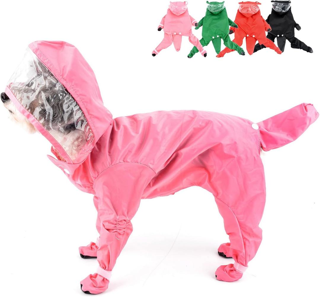 Zunea Waterproof Dog Raincoat with Hood for Small Dogs Rain Poncho Jumpsuit with Rain Boots Puppy Hooded Slicker Rainwear Four-Legged Pet Rain Jacket for Walking Pink M