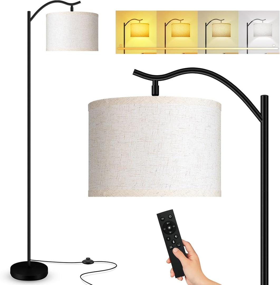 BoostArea Floor Lamp for Living Room,Arc Floor Lamp with Remote Control,Stepless Dimmable Brightness & Colors Temperature 2700k-6500k,Modern Standing Lamp for Bedroom Study Room Office,Beige