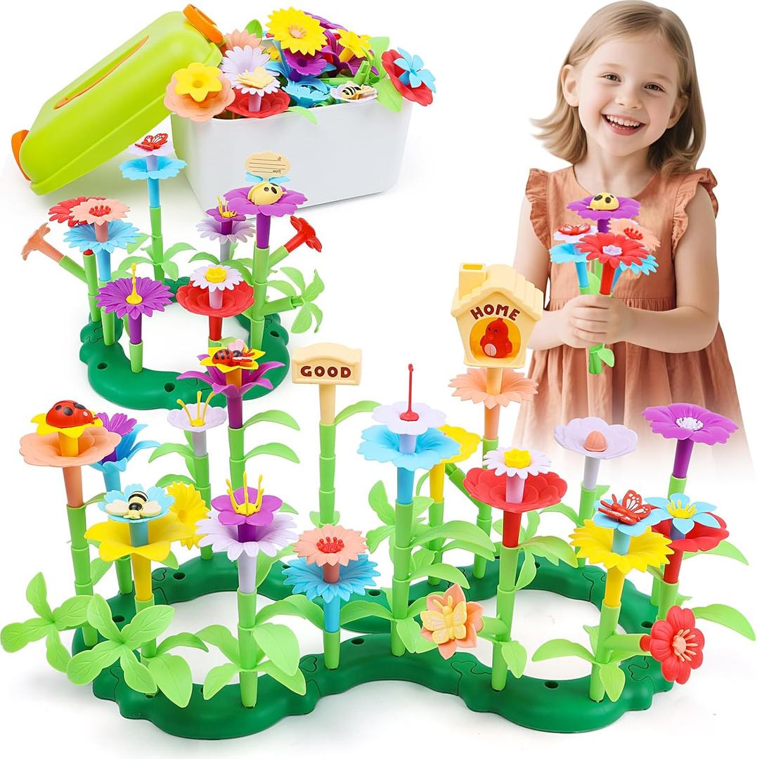 Flower Garden Building Toys - Best Birthday Gifts for Toddler Girls Ages 3 4 5 6 7 Year Old - DIY Educational STEM Toy Sets with 140+ Pcs for Kids