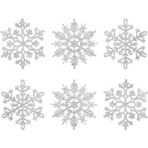 XmasExp 80mm/3inch Glitter Snowflake Ornaments Set mini Christmas Tree Hanging Plastic Decoration for Xmas Party Wedding Anniversary Window Door Home Accessories (30pcs,Silver)