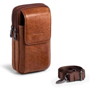 Hengwin Genuine Leather Phone Holster for Belt Men, Belt Clip Wallet Case Fit for iPhone 16/15/14/13/12 Pro Max, Samsung Galaxy S25 Ultra Belt Pouch, Travel Crossbody Cell Phone Purse Belt Bag (Brown)