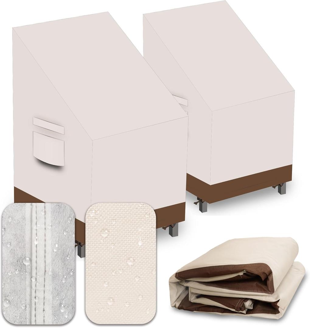Heavy Duty Patio Chair Covers Waterproof Outdoor, 2 Pack 600D Patio Furniture Covers for Outdoor Rocking Swivel Adirondack Chairs, Lounge Deep Seat 28''W x 30''D x 24''H/ 32''H Beige Brown