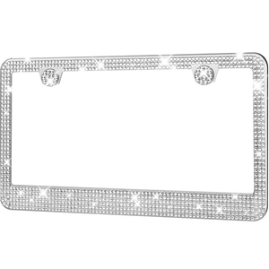 HOTOR License Plate Frame - Lastingly Bling and Sparkly License Plate Frame for Women, Stainless Steel & Obstruction-Free Frame with Multifaceted Rhinestones,White, 1 Pack