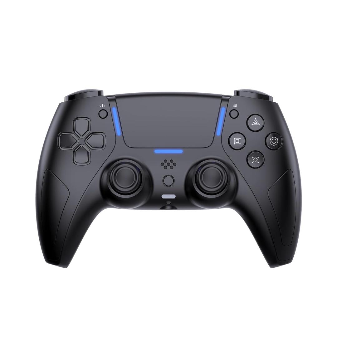 JDDWIN LED Wireless Gaming Controller for PS5/PC/Android/IOS/MAC/Steam Deck,Hall Effect Joystick, Bluetooth, 3.5mm Audio Jack, Dual Vibration, 6-Axis Motion Contro Gamepad with Speaker (Black)