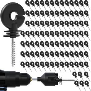 100 Pcs Black Electric Fence Insulator Screw-in Insulator Fence Ring Post Wood Post Insulator and 1 Pc Free Insulator Socket Tool (Grid System Accessories for Animal Husbandry Electronic) (100PCS)