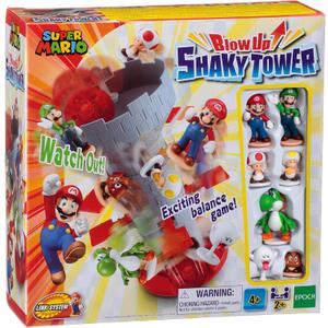 Epoch Games Super Mario Blow Up! Shaky Tower Balancing Game - Tabletop Skill and Action Game with Collectible Super Mario Action Figures (Pack of 1)
