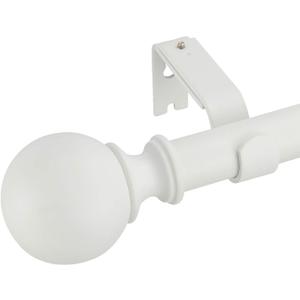Kemmie 1" Classic Window Curtain Rod with Round Finials Simple Single Telescoping Drapery Rod, 72-144", Matted White