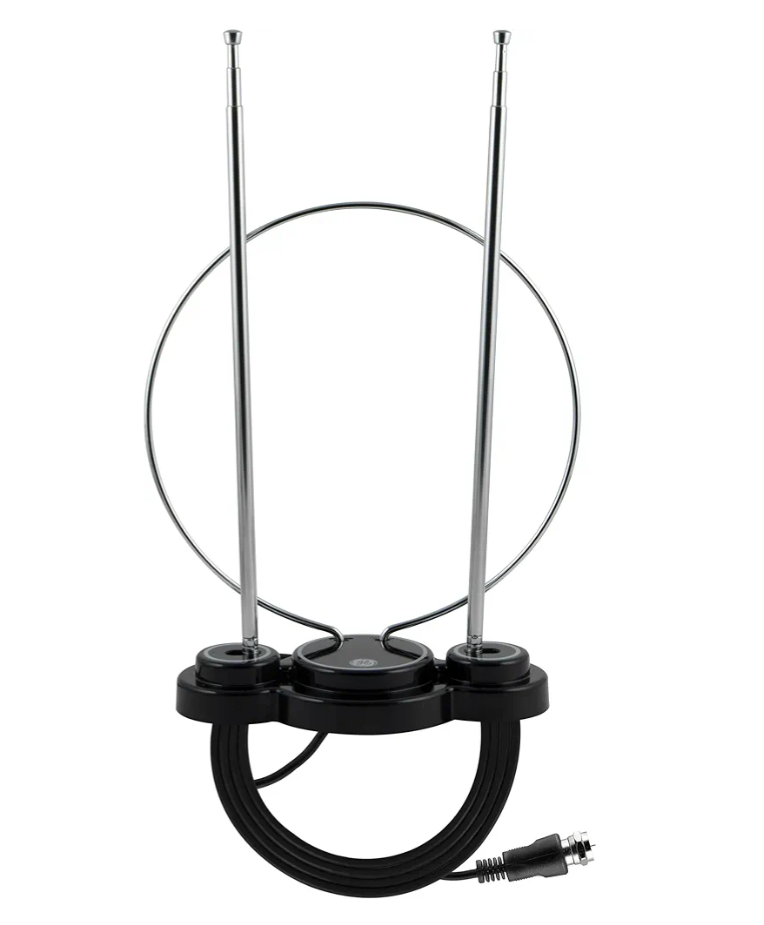 GE Traditional Rabbit Ear HD Digital TV Antenna, Long Range Smart TV Antenna, Extendable 15in Rabbit Ear Dipoles and Ciruclar Loop, Supports 4K 1080P HD Smart TV VHF UHF, Compact Design, 33676