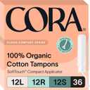 Cora Organic Tampons Multipack (12 Light, 12 Regular, 12 Super Tampons)
