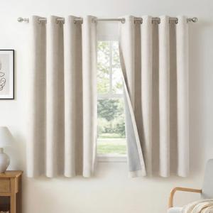 100% Blackout Shield Linen Blackout Curtains for Bedroom, Beige Grommet Curtains for Living Room, Thermal Insulated Room Darkening Drapes for Nursery, Boho Home Decor, 40" W x 45" L, 2 Panels