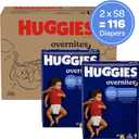Huggies Size 4 Overnites Baby Diapers: Overnight Diapers, Size 4 (22-37 lbs), 116 Ct (2 Packs of 58)