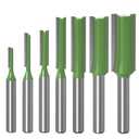 7pcs 1/4" Shank Tungsten Carbide Double&Single Flute Straight Dado Router Bit Set, 3/4/5/6/8/10/12mm Cutting Diameter Trimming Cutter for Woodworking, Green