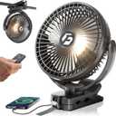 FRIZCOL 24000mAh 8 Inch Portable Clip On Fan, Battery Operated Golf Cart Fan with Lights and Remote, USB Fans Small Desk Fans Personal Quiet Fans for Office Stroller Bedroom and Camping (Black)