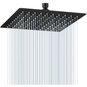10" Matte Black Rain Shower Head - All Metal Stainless Steel 304, Ultra Thin Design, Modern Bathroom Square Rainfall Showerheads - Full Body Coverage Bath Shower