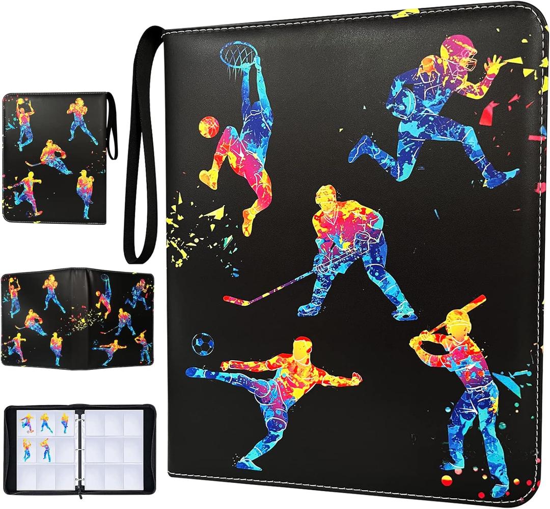900 Pockets Sports Cards Binder,Trading Cards Holder Card Collectors Album,Trading Card Binder 9 Pocket with 50 Removable Sleeves for Football Baseball Basketball Hockey Soccer Card