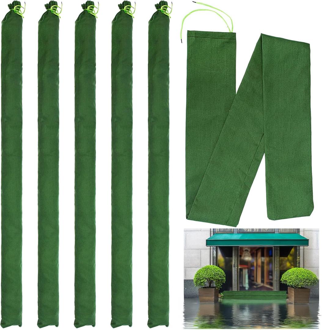 Yopay 6 Pack Long Canvas Sandbags for Flood Protection, 5.7 Feet x 5.7" Reusable Water Barrier Bags, Heavy-Duty Emergency Rain Wind Sand Bags for Flooding, Storm, Home, Garden, Door, Window