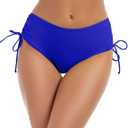 Bonneuitbebe Women's Bikini Bottoms Full Coverage Swim Bottoms Mid Waisted Swimsuit Bathing Suit Bottom (Medium, Blue)