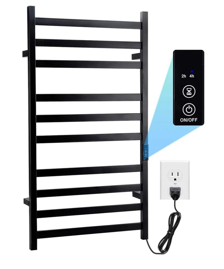 Towel Warmer Heated Towel Rack-Bar Bathroom Wall Mounted Electric Towel Drying Matte Black 10 Bar Plug-in