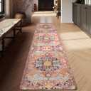 Lahome Boho 2'8"x10' Washable Hallway Kitchen Runner Rugs with Rubber Backing, Bohemian Non-Slip Soft Kitchen Runners, Non-Shedding Faux Wool Stair Carpet Runner for Hall Bathroom, Fuchsia/Multi (2'8" x 10')