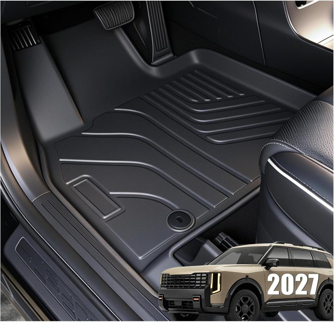 Floor Mats & Cargo Liner for 2027 Kia Telluride Gas Models(Not for Hybrid), Custom Fit TPE Floor Liners with Seat BackProtector, 7 & 8 Passenger All Weather Trunk Mat, KiaTelluride Accessories