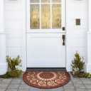 MANO Front Door Mat Outdoor Entrance, Heavy Duty Doormat Half Circle Rug for Outside Entry, Welcome Mat for Indoor Half Round Door Mats with Non Slip Rubber (21" x 33", Rust Red)