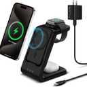 3 in 1 Wireless Charging Station: 5000mAh Removable Power Bank Charger Stand for iPhone/Apple Watch/Airpods - Portable Magnetic Battery Pack for Air 17 16 15 14 13 12 Series (Black)