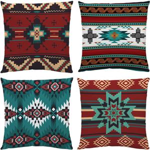 Western Native American Throw Pillow Covers Set of 4 18X18 Inch Rustic Southwestern Tribal Ethnic Design Pillow Covers Comfortable Boho Velvet Covers for Bedroom Bed Outdoor Couch Sofa (Native)