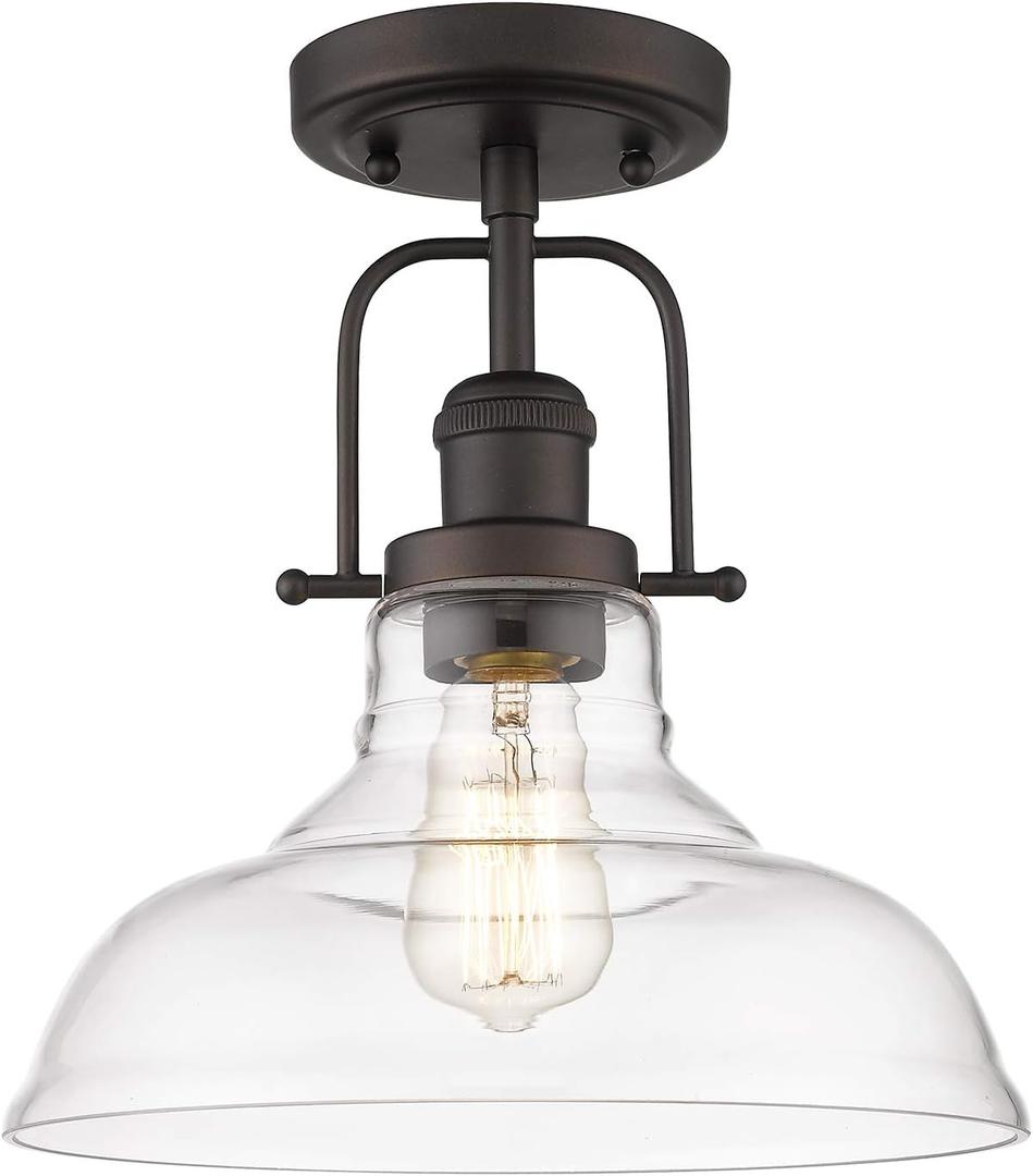 FEMILA Semi Flush Mount Ceiling Light, Farmhouse Close to Ceilight Lighting Fixture, Oil Rubbed Bronze Finish, Clear Glass Pendant Lamp Shade,4FY09-F ORB