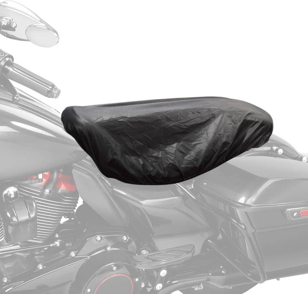 FOVPLUE Seat Rain Cover,Water-Resistant Two-Up Seat Bra Fits Seats up to 23" L x 15" W,Universal for Harley Touring CVO Electra Glide Street Glide Road Glide Road King,Dyna,Softail,Sportster