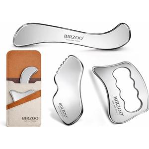 Muscle Scraper Tool Set, Stainless Steel IASTM Massage Tools | Body scraper and fascia massage set for shoulders, back, arms and legs, with rounded edges and a portable storage pouch.