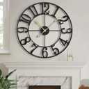 LEIKE Large Wall Clock, 18.5" Silent Non-Ticking, Battery Operated, Oversized, Decorative Retro Black Metal Clock for Living Room,Farmhouse, Dinner Room,Indoor, Outdoor(47cm, Black Arabic Number) (19 Inch)