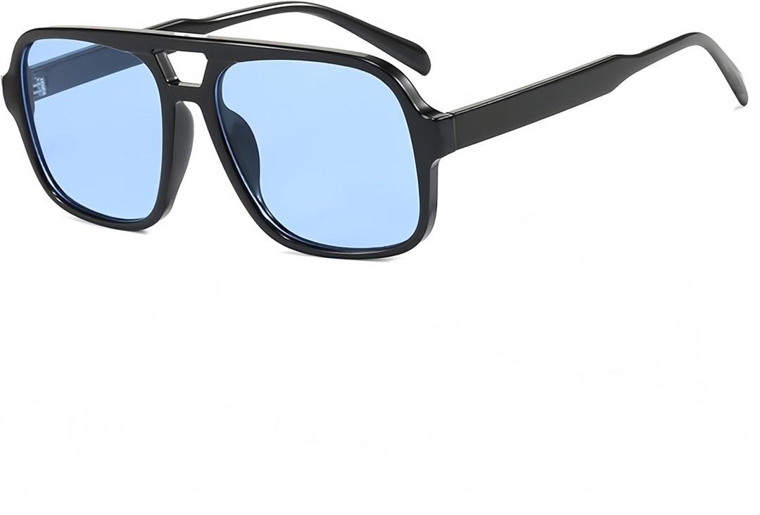 Retro Square Sunglasses, Multiple Colors, UV400 Protection (Black/Blue)