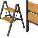 WOA WOA 2 Step Ladder, Foldable Step Stool, Aluminum Lightweight Ladder for Home Kitchen Closet, Anti-Slip Pedals, Ease of Folding, Portable, 300lbs Capacity - Black&Wood Grain