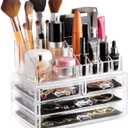 Masirs Clear Makeup Organizer  16-Compartment Cosmetic and Jewelry Holder, 4-Drawer Vanity Storage, Elegant Clear Design for Makeup and Accessories