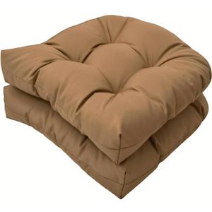 2 Pack Seat Cushions Coffee, Waterproof Wicker Chair Cushions, U-Shape Tufted Chair Pads 19x19 inches for Patio Garden Chairs