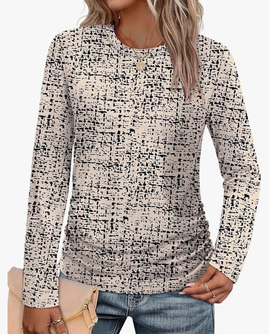 Long Sleeve Shirts for Women Ruched Fall Tops Crew Neck T Shirts Fashion Clothing 2025 Size Small