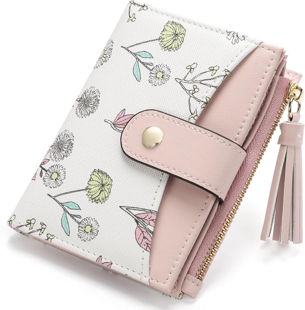 yiijay Small Wallet for Women RFID Blocking Tassle Bifold Slim Thin Leather Wallet Credit Card Holder Wallet Ladies Mini Wallet with Zipper Pocket