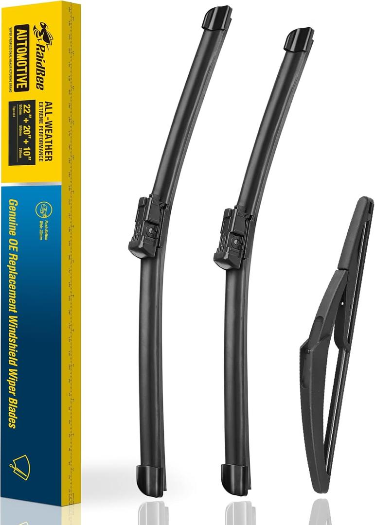 Raidbee 3 Wipers 22"/20"/10" Replacement For Jeep Renegade 2023 2022 2021 2020 2019-2015 (Set of 3), 22 Inch+20 Inch Windshield Wiper Blades with 10 Inch Rear Wiper Blade-Original Factory Quality