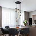Black Pendant Lighting Modern Pendant Light, Mini Crystal Chandeliers,Adjustable Pendant Light Fixture for Kitchen Island Dinning Room Corridor Bedroom(Gold 5-Light), Round-5-Light