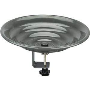 Kingsyard All Metal Birdbath Bowl for Outside, Detachable Deck Mounted Bird Bath with Adjustable Steel Clamp, Great for Attracting Wild Birds, Grey