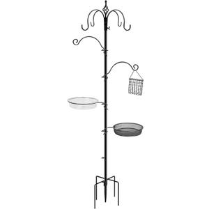 Bird Feeding Station, 90.55in 4-Hook Feeding Station for Outdoors, Squirrel-Proof with Tray Humming Bird Feeder Bracket for Easy Assembly Suitable for Courtyards Gardens (Black)