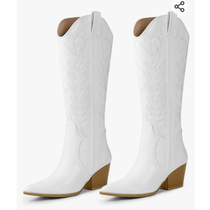 Arromic Cowboy Boots for Women Comfortable Womens Embroidered Western Cowgirl Knee High Boots Pointed Toe Zipper Chunky Heel Country Outfit Retro Tall Boots 6