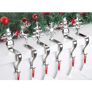 Christmas Stocking Holders for Mantle - Set of 6 Silver Hangers for Fireplace - Hooks for Christmas Stockings