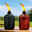 2 Pack Glass Table top Torches, 14 oz Citronella Torches for Outside (Burn Time: 10 Hours) with Wicks & Covers, Decorative Outdoor Torches for Patio, Garden, Yard & Party, Black and Red