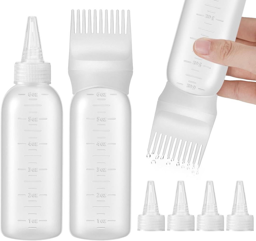 Pimoys Hair Oil Applicator Bottles Dye Brush for Women Scalp, Hair Color Products Things with Root Comb, White 2 Pack
