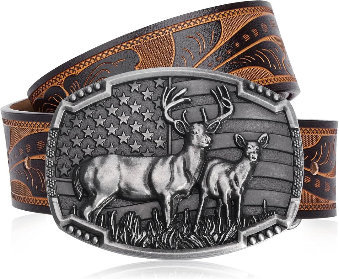 Western Cowboy Leather Belt for Men Women Cowgirl, Mens Buckle Belt for Jeans, Country Belt, Men's Gifts (36"-39")