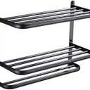 Towel Rack for Bathroom, DEWVIE 23 Inch Tower Holder with Tower Bars, SUS 304 Stainless Steel Lavatory Bath Towel Shelf Towel Hanger Wall Mount, 3-Tier (Matte Black)